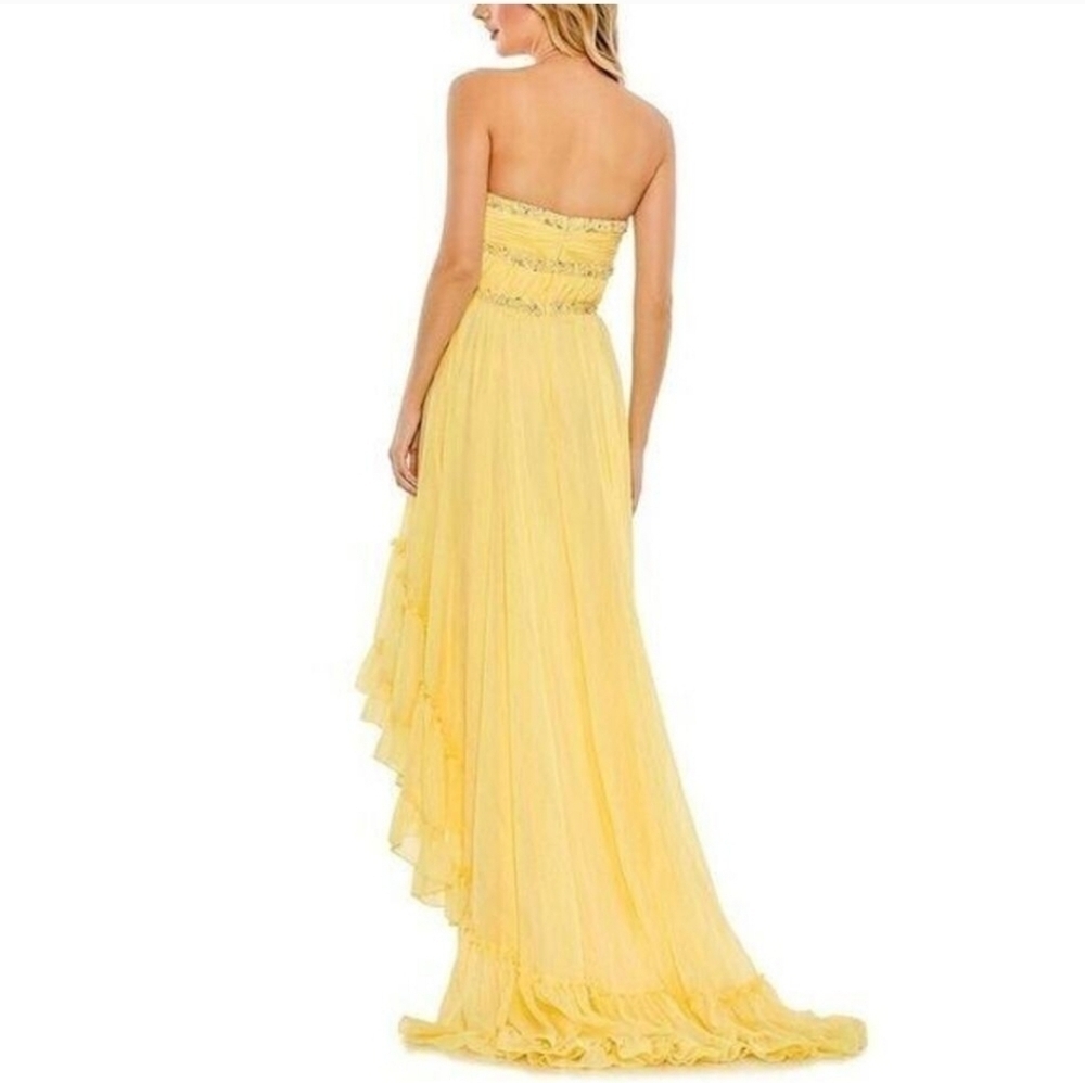 NWT! Mac Duggal, Strapless Beaded High Low Gown, Lemon, MSRP $498 - Picture 4 of 12